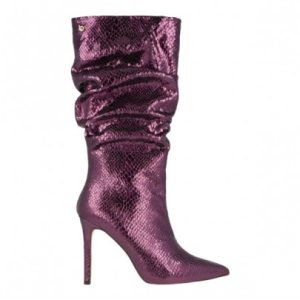 bota caña alta con arruga en tejido grabado y metalizado con tacon 10cm y planta newgel